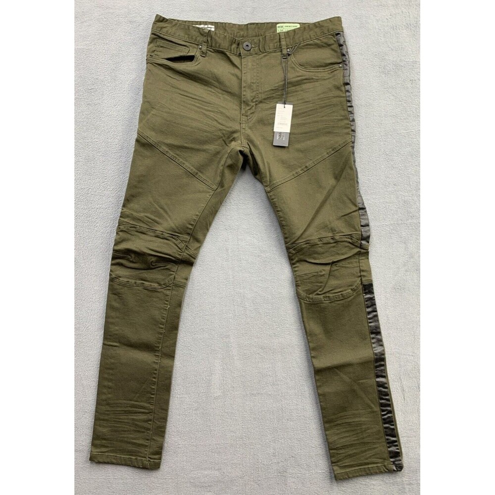 Smoke Rise Biker Pants Mens Size 38 x 34 Army Green Black Stripe Slim Tapered